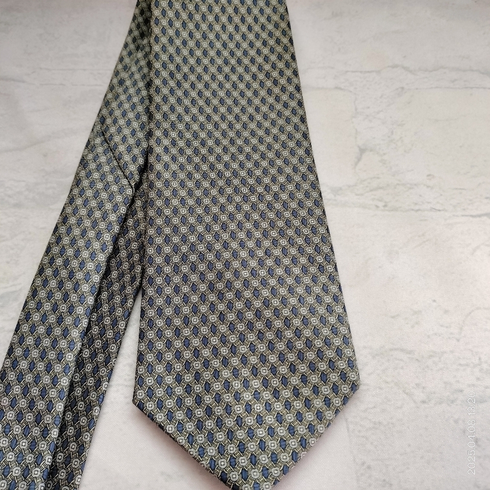 Luigi Valentino Silk Necktie Blue and Gray Geometric Circle Men's Tie Formal - Picture 7 of 8